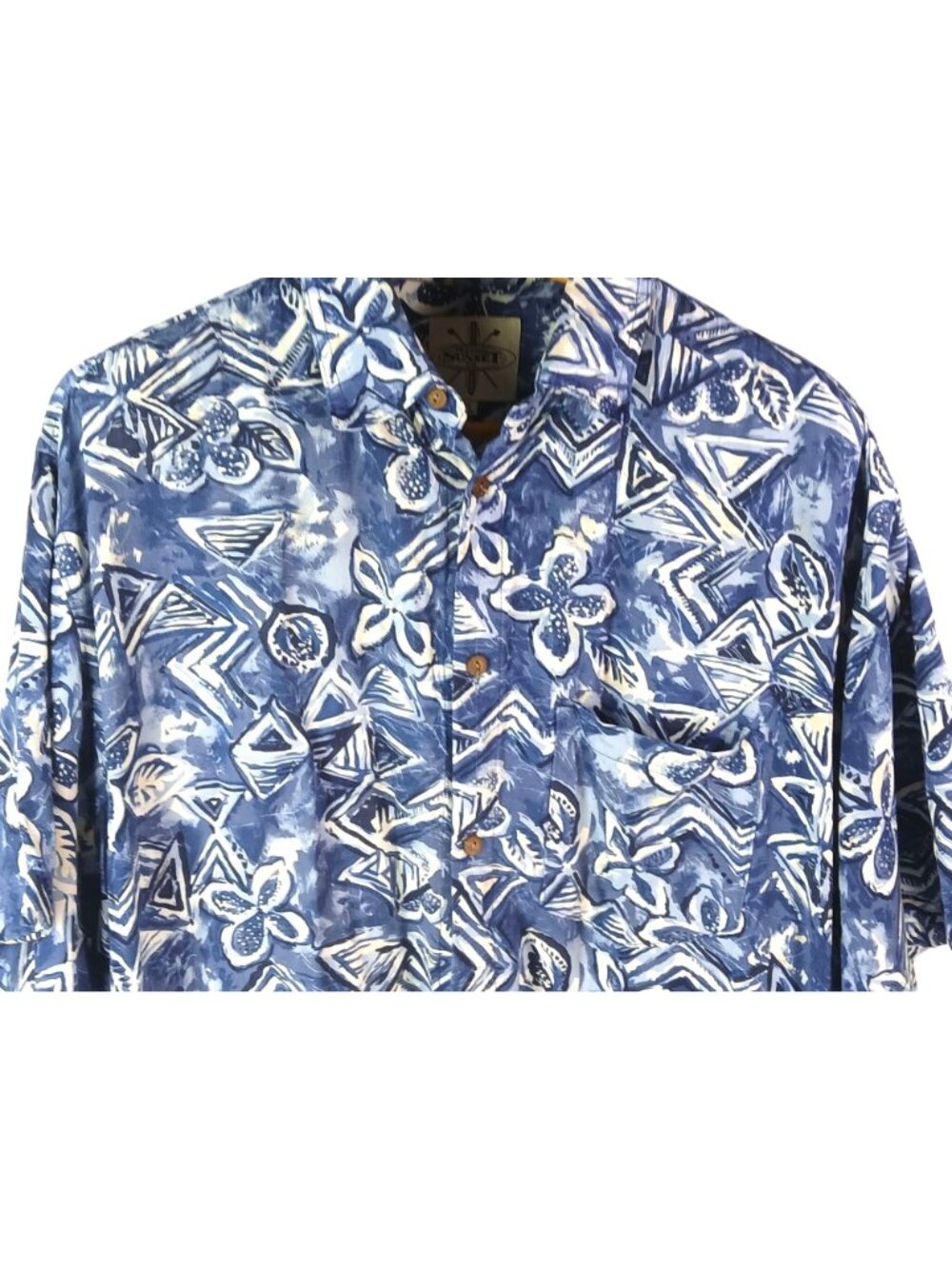 Trading Sunset Blue White Hawaiian Shirt XL Short Sleeve Button Mens Batik Print - Picture 4 of 9